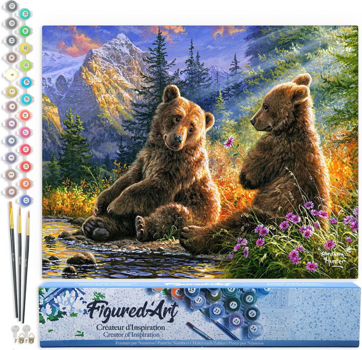 FiguredArt Schilderen op Nummer Volwassenen canvas 2 Beren - Handwerk acrylverf Kit DIY Compleet - 40x50cm zonder frame